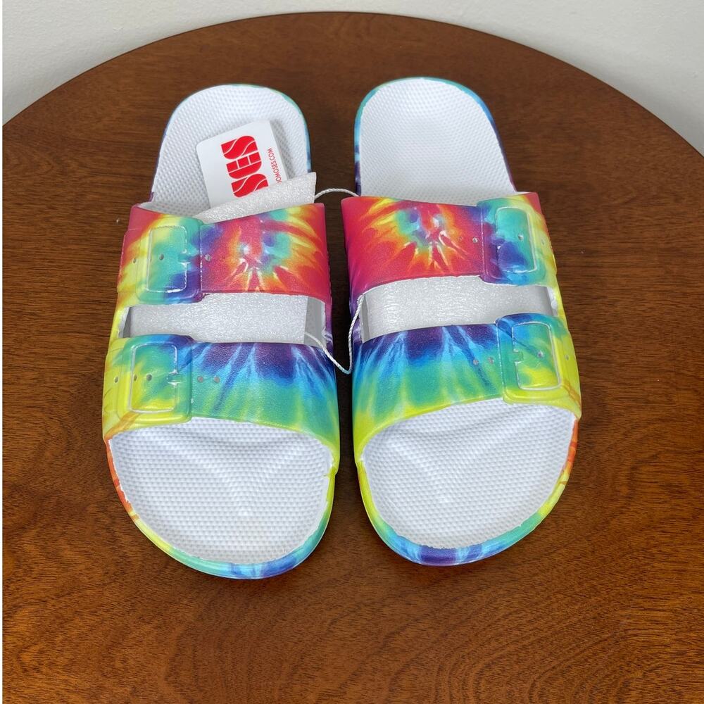 New Freedom Moses Tie-Dye Two Band Slides Women's Size 5-6